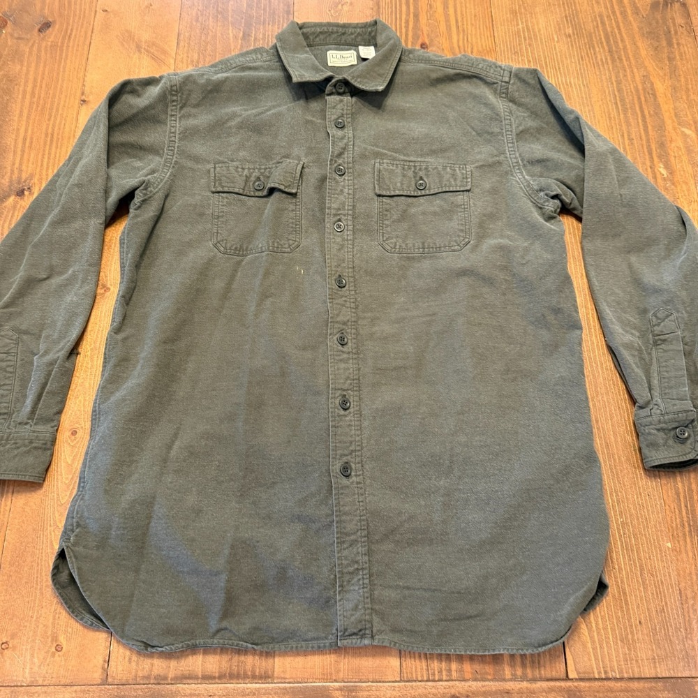 LL Bean Chamois Traditional Fit Flannel Shirt Men's L Tall Gray Green Casual